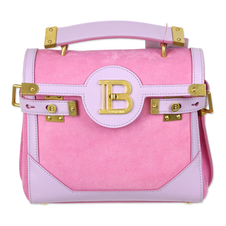 Balmain B-Buzz 23 Pink Suede & Lilac Leather Handbag