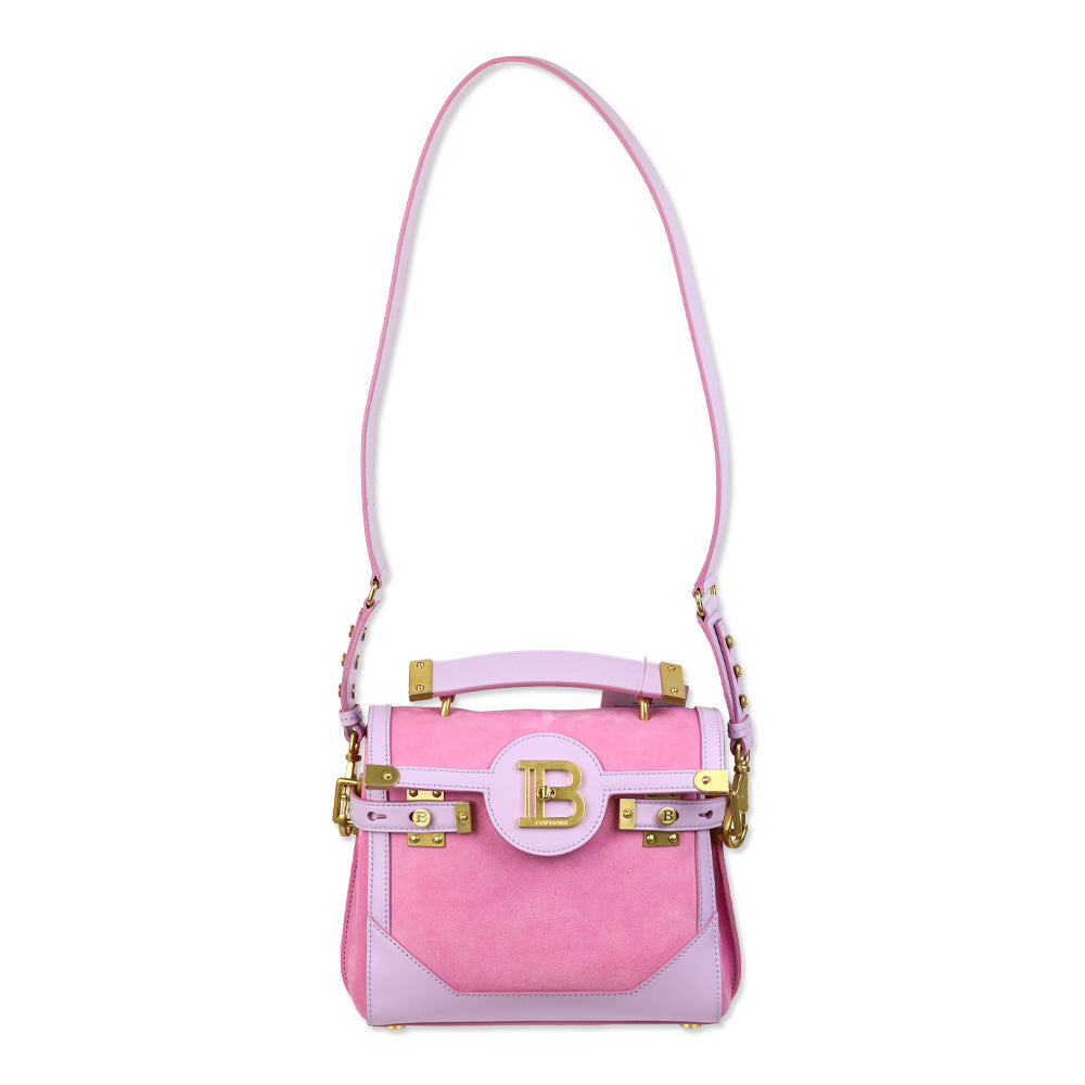 Balmain B-Buzz 23 Pink Suede & Lilac Leather Handbag