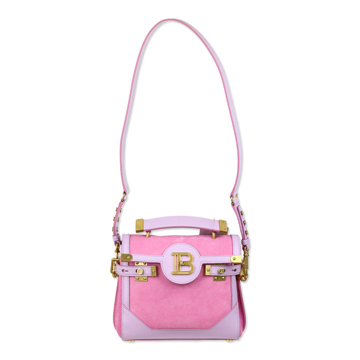 Balmain B-Buzz 23 Pink Suede & Lilac Leather Handbag