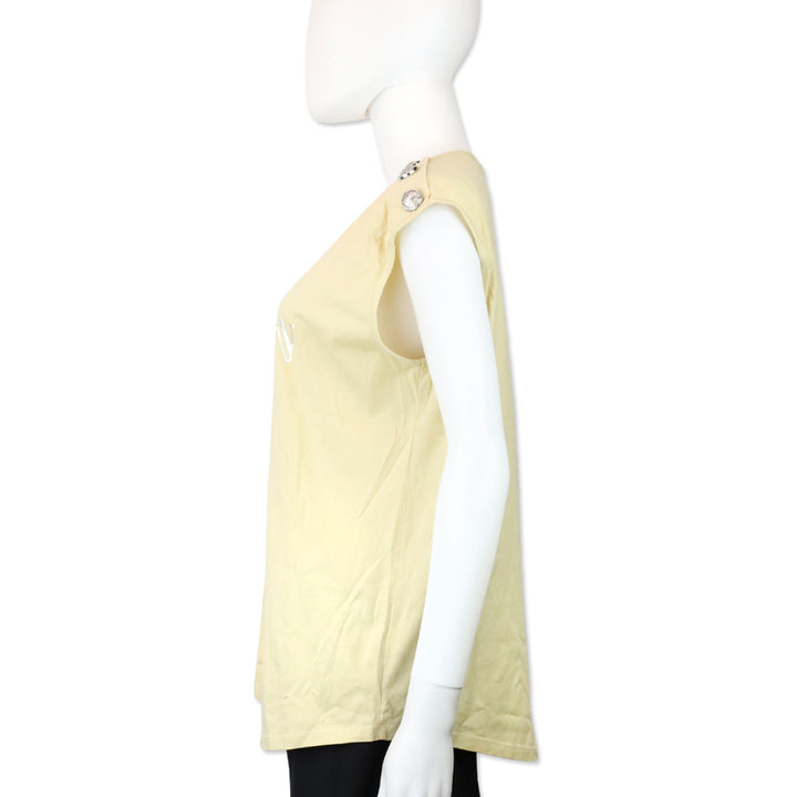 Balmain Beige Cotton Silver Logo Graphic Muscle T-Shirt