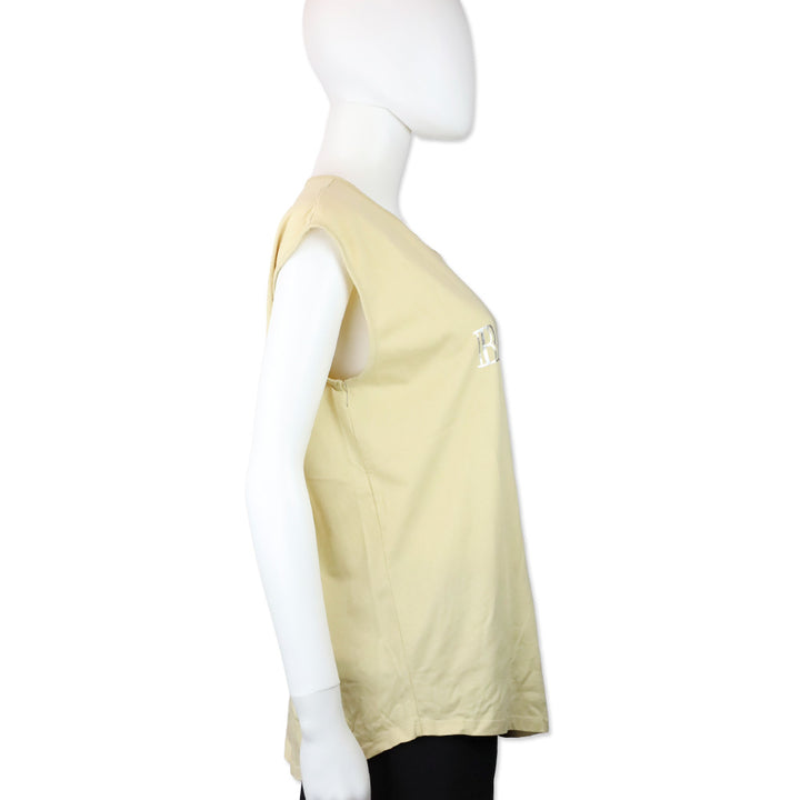 Balmain Beige Cotton Silver Logo Graphic Muscle T-Shirt
