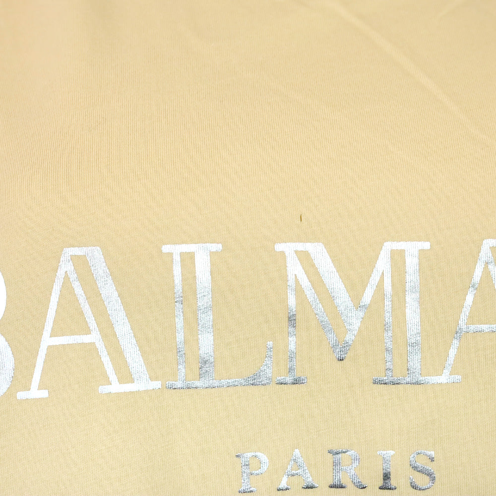 Balmain Beige Cotton Silver Logo Graphic Muscle T-Shirt