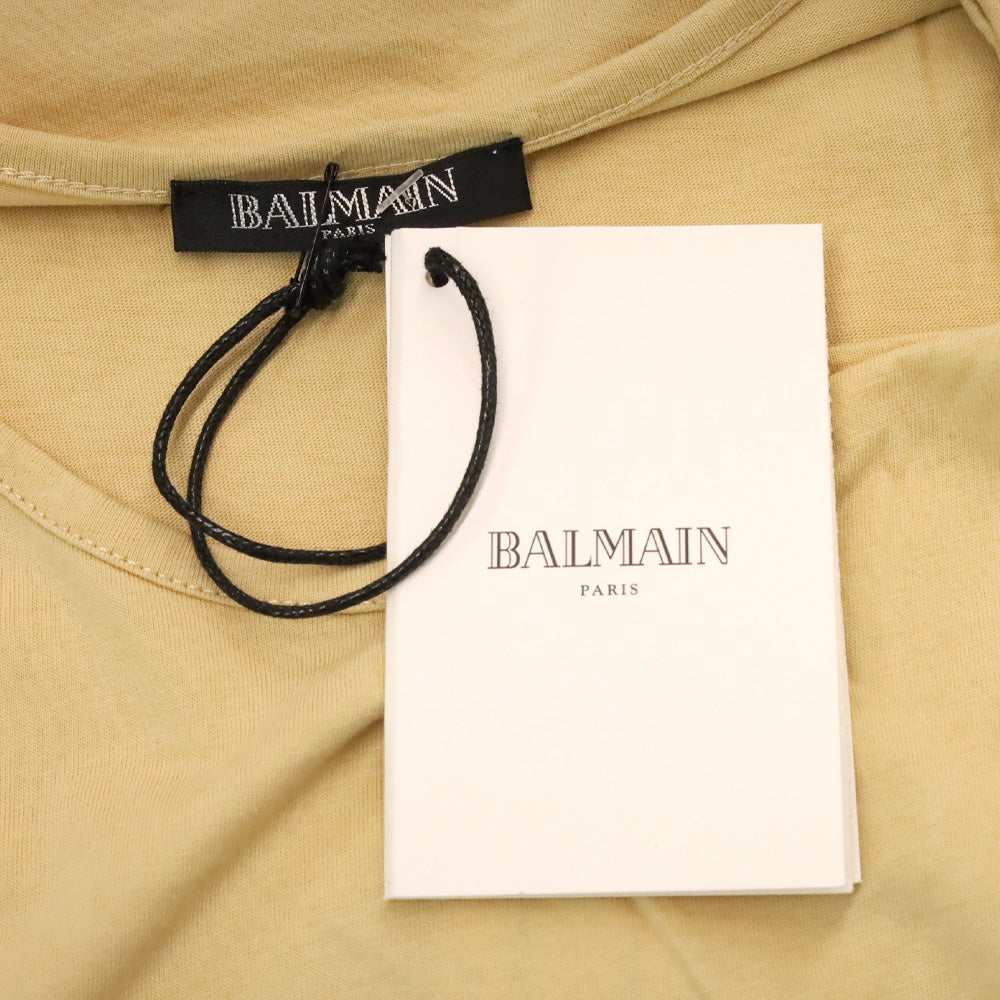 Balmain Beige Cotton Silver Logo Graphic Muscle T-Shirt