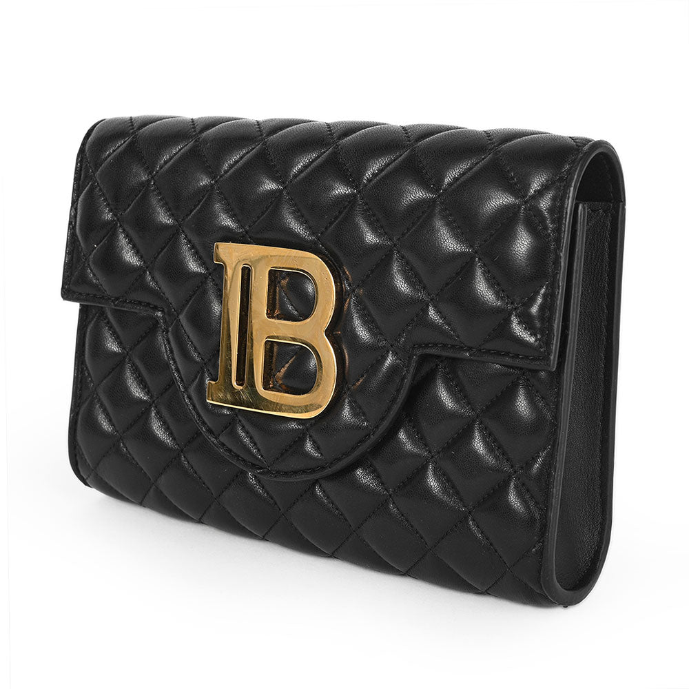 Balmain Black Quilted Leather Clutch