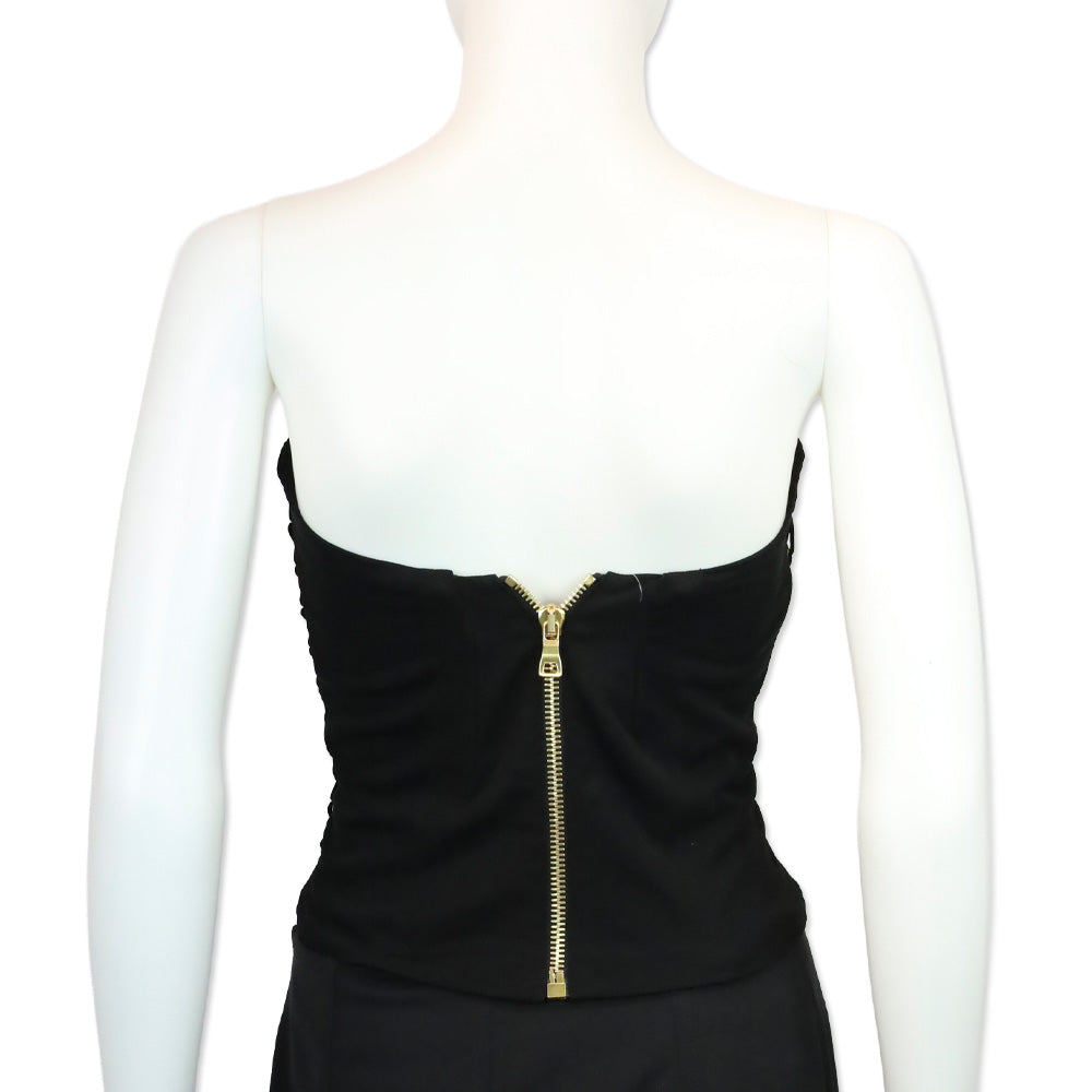 Balmain Black Ruched Bustier Top