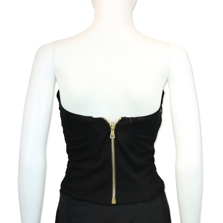 Balmain Black Ruched Bustier Top