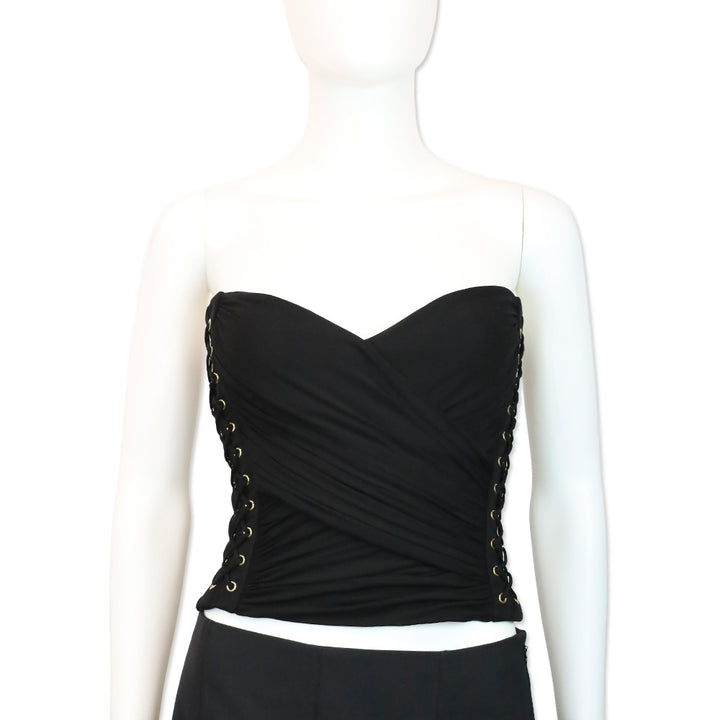 Balmain Black Ruched Bustier Top