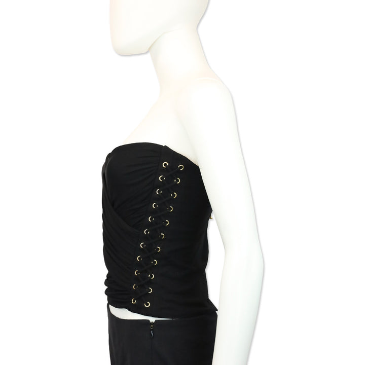 Balmain Black Ruched Bustier Top