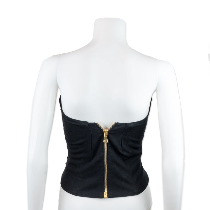 Balmain Black and Gold Lace up Corset Top