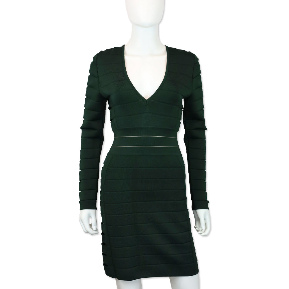 green long sleeve bandage dress Women's Spandex Bodycon Bandage Dress, Army Green, Knee Length, Long Sleeve