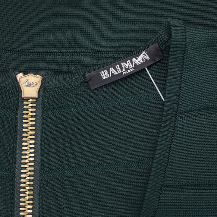 Balmain Emerald Green Cut Out Long Sleeve Bandage Midi Dress