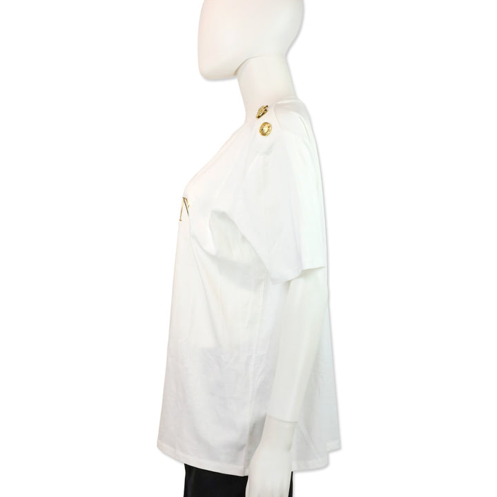 Balmain Gold Logo Printed White Cotton Jersey Graphic T-Shirt