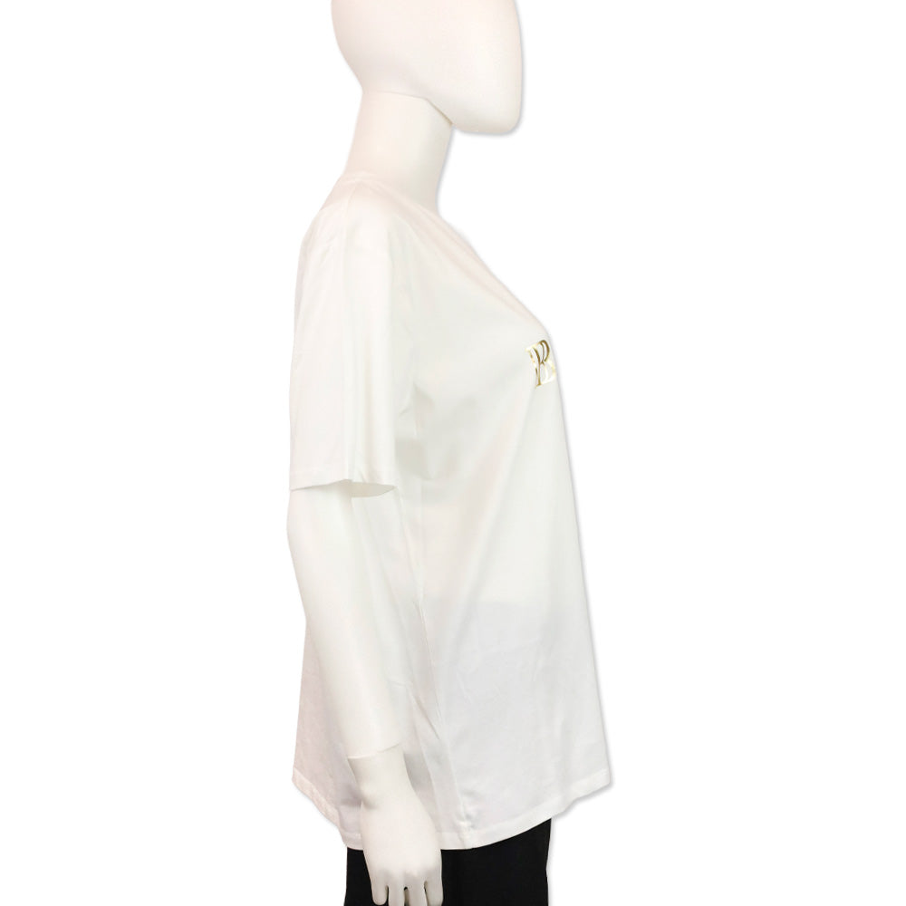 Balmain Gold Logo Printed White Cotton Jersey Graphic T-Shirt