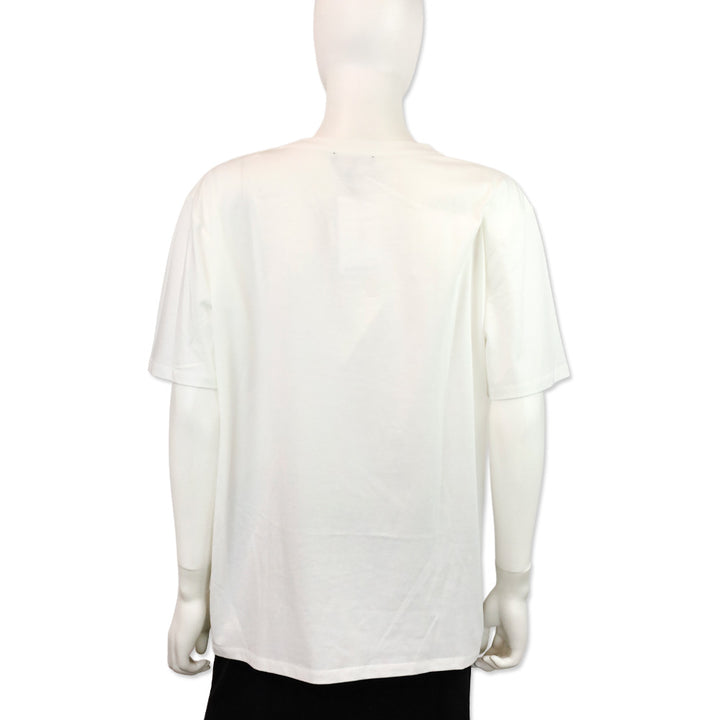 Balmain Gold Logo Printed White Cotton Jersey Graphic T-Shirt