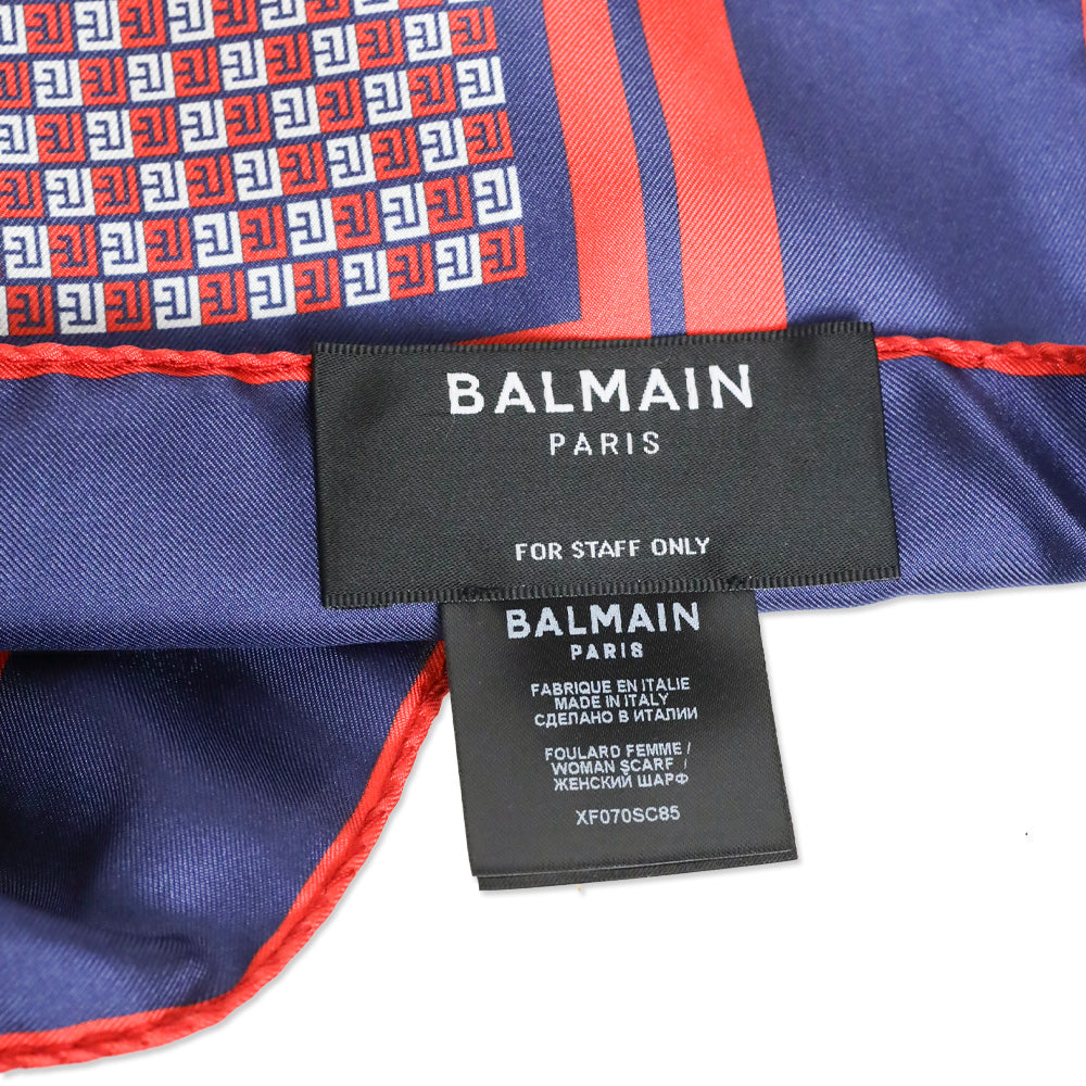 Balmain Navy/Red Monogram Print Silk Scarf