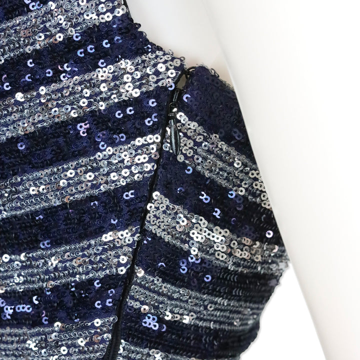 Balmain Navy/Silver Striped Sequined Spaghetti Strap Mini Dress