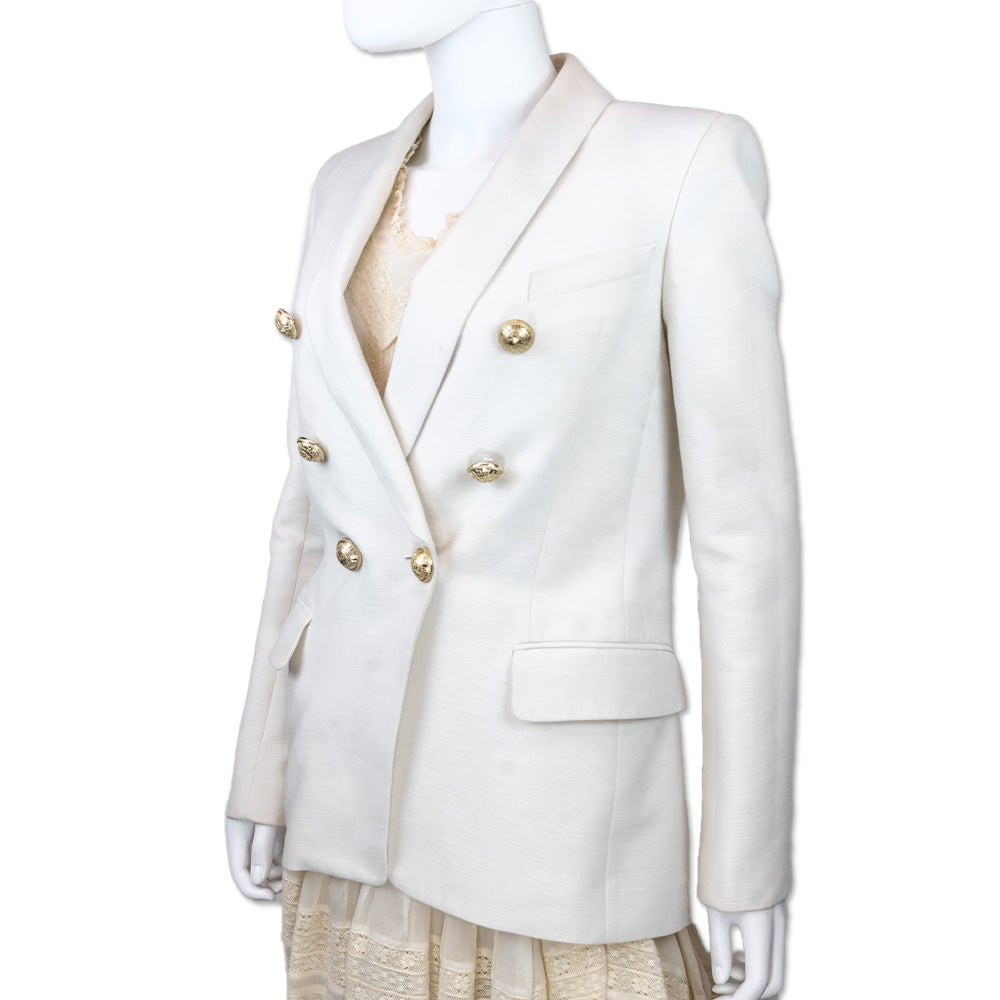 Balmain White Cotton Double-Breasted Blazer