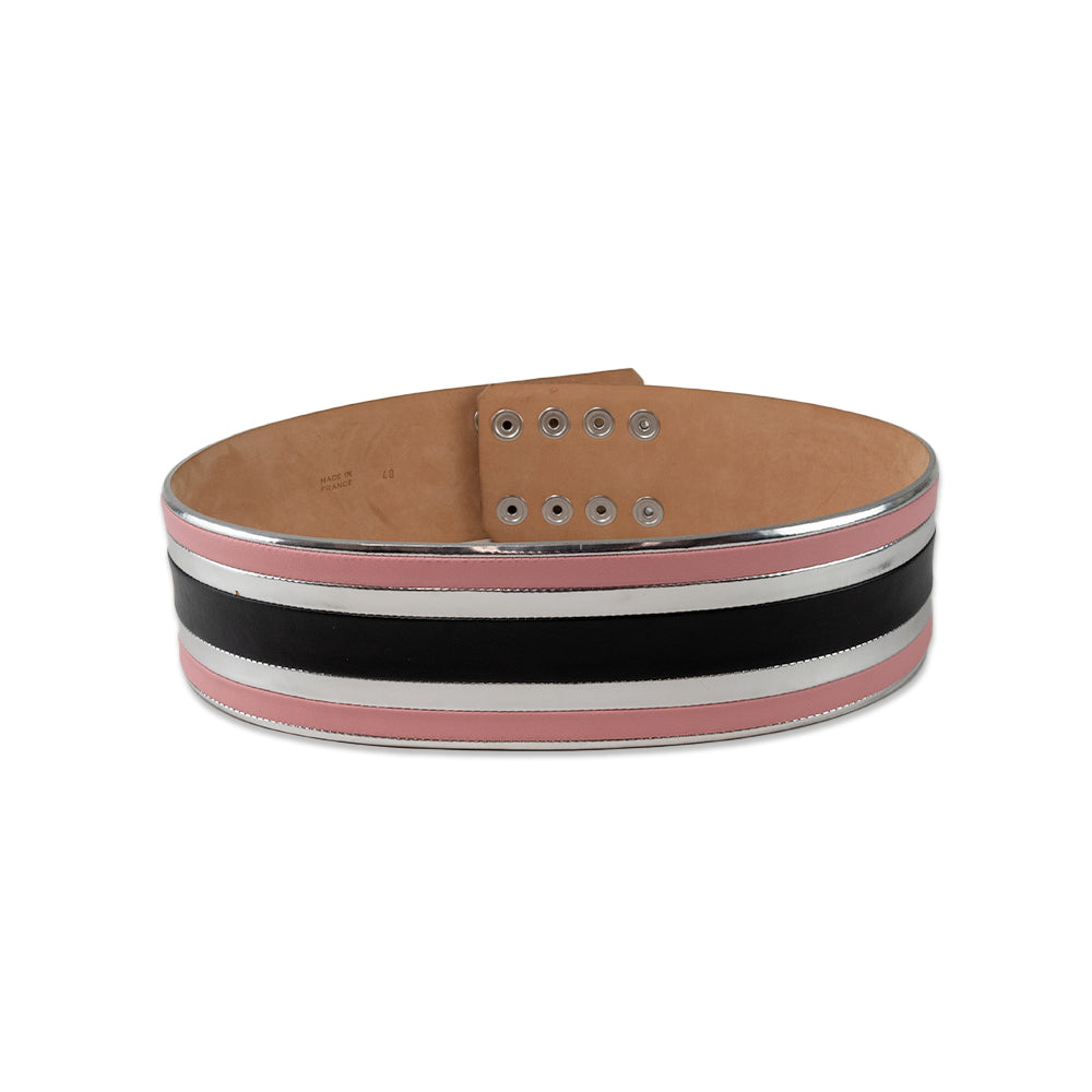 Balmain Wide Pink and Silver Striped Belt