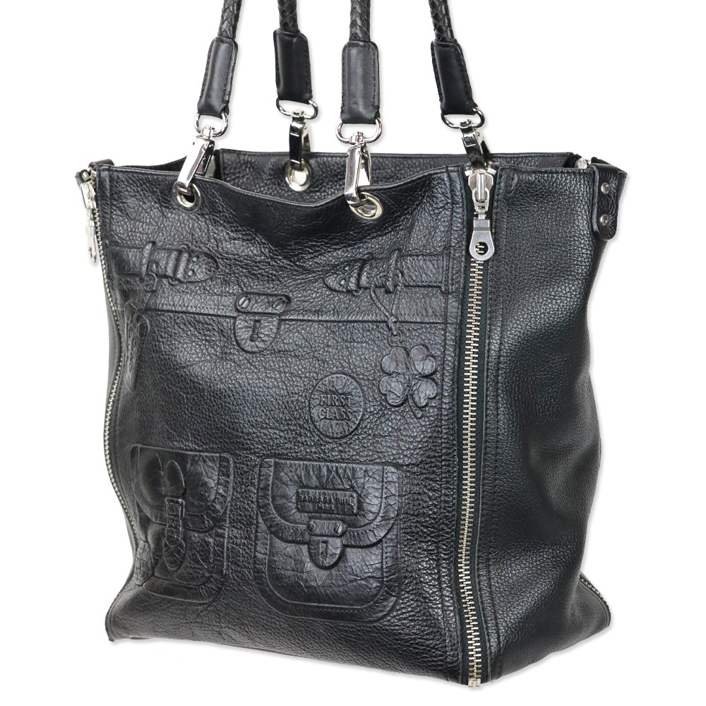 Barbara Rihl Black Leather Embossed Side Zipper Tote