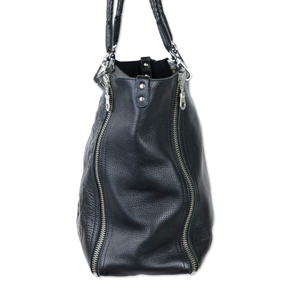 Barbara Rihl Black Leather Embossed Side Zipper Tote