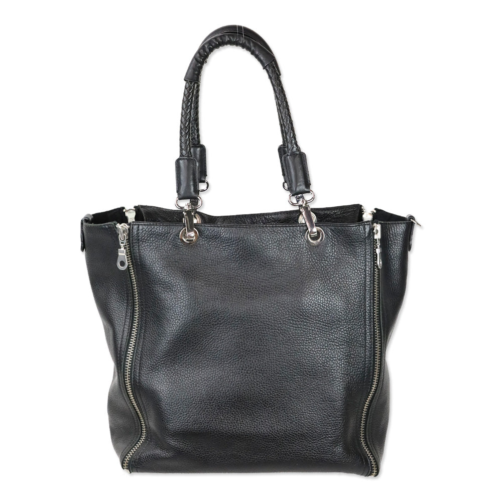 Barbara Rihl Black Leather Embossed Side Zipper Tote