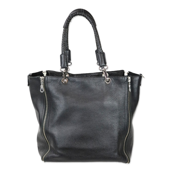 Barbara Rihl Black Leather Embossed Side Zipper Tote