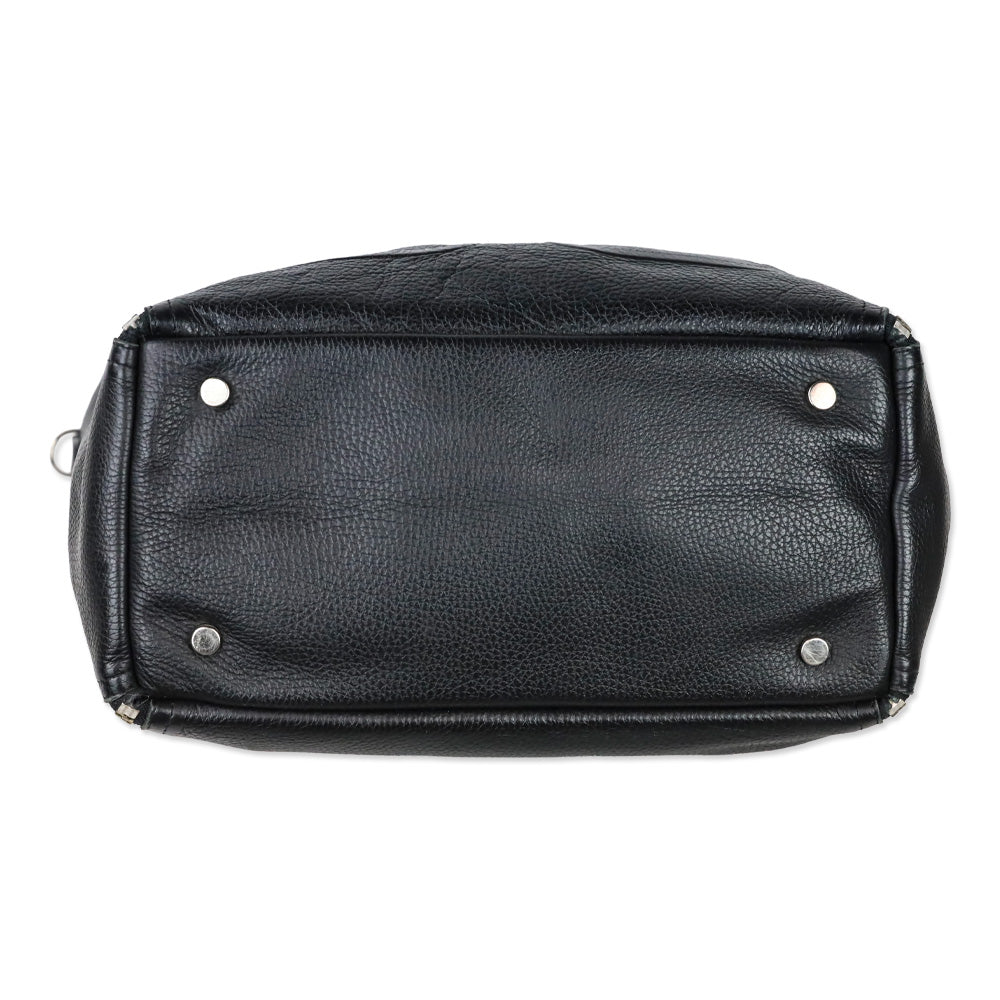 Barbara Rihl Black Leather Embossed Side Zipper Tote