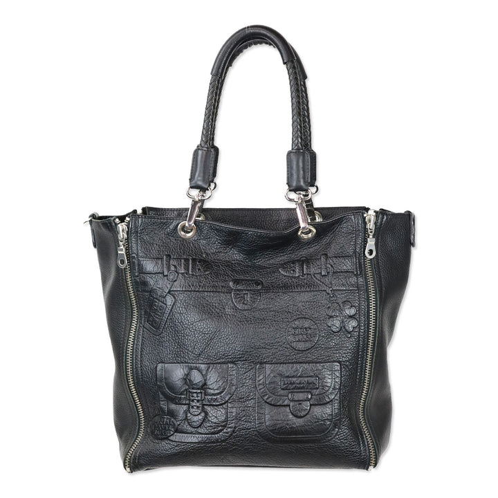 Barbara Rihl Black Leather Embossed Side Zipper Tote
