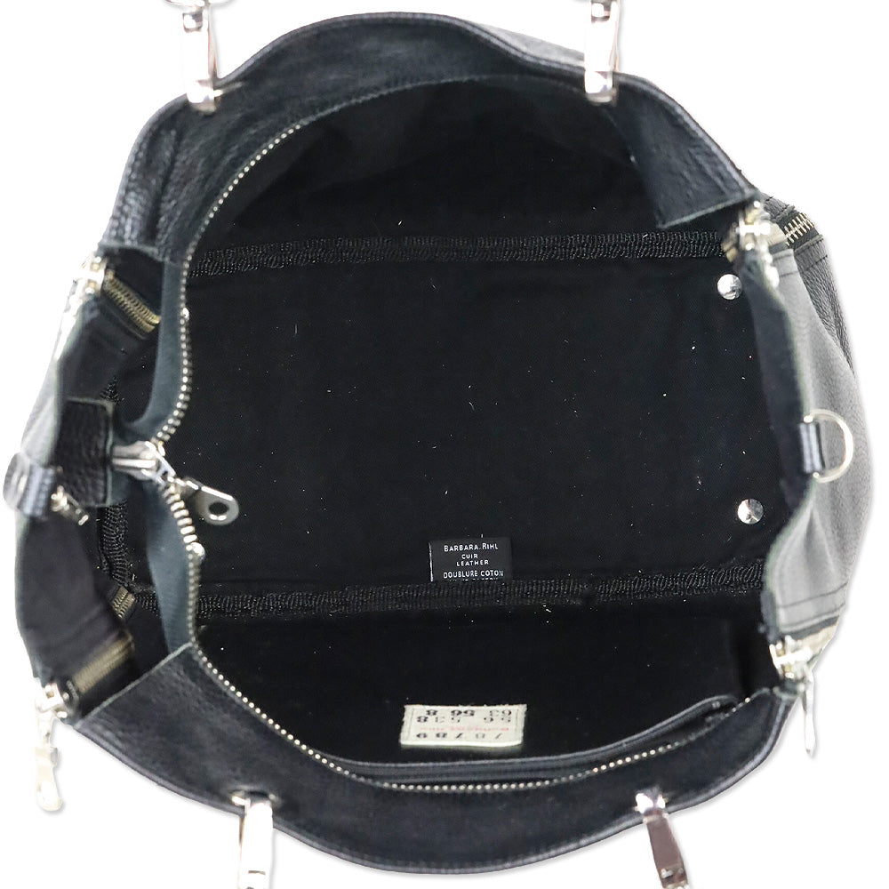 Barbara Rihl Black Leather Embossed Side Zipper Tote