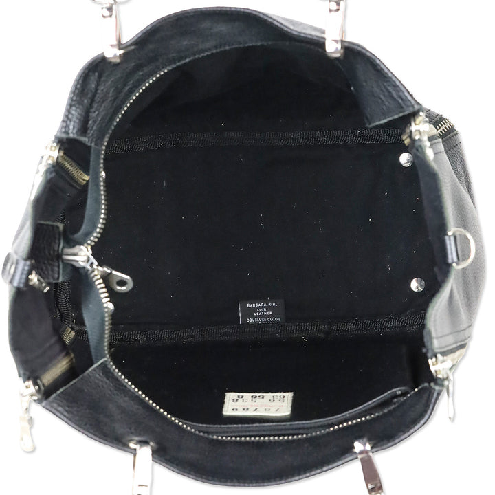Barbara Rihl Black Leather Embossed Side Zipper Tote