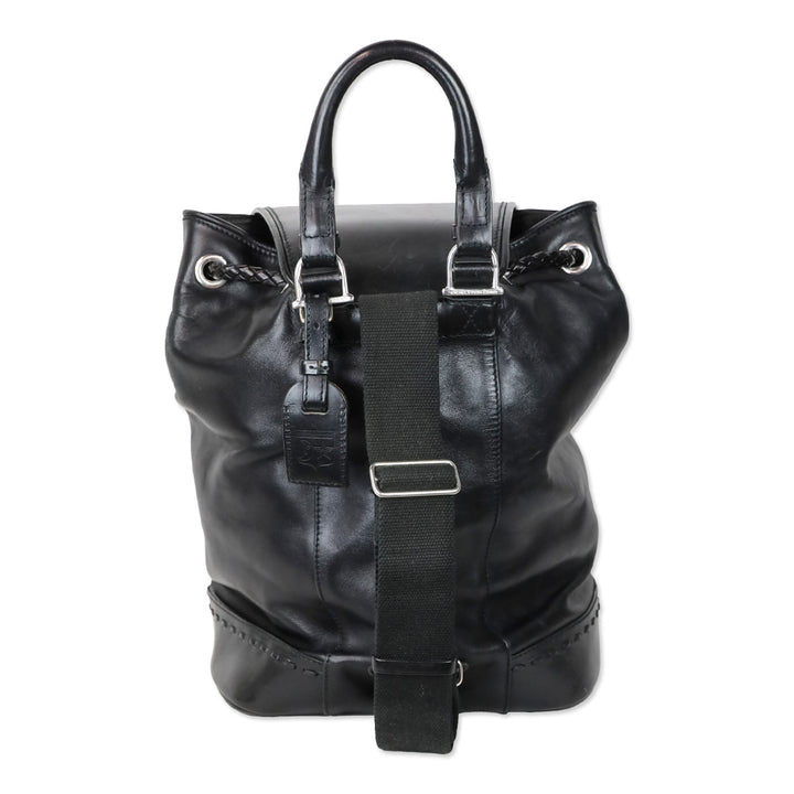 Barry Kieselstein-Cord Black Leather Biker Moon & Star Silver Hardware Drawstring Backpack