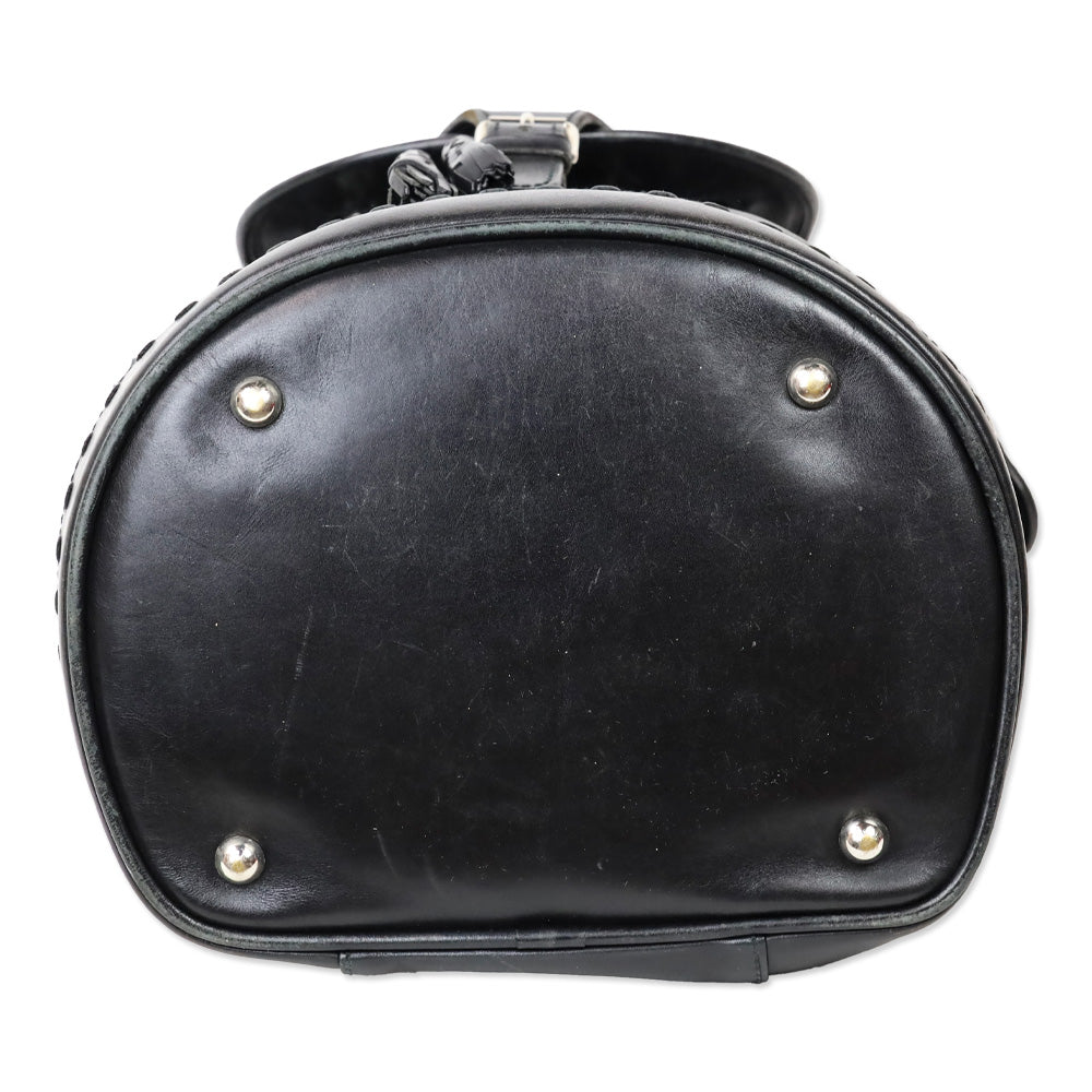 Barry Kieselstein-Cord Black Leather Biker Moon & Star Silver Hardware Drawstring Backpack