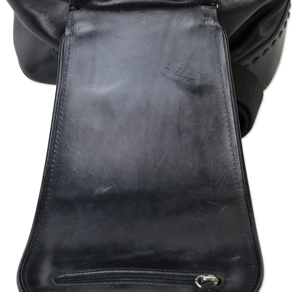 Barry Kieselstein-Cord Black Leather Biker Moon & Star Silver Hardware Drawstring Backpack