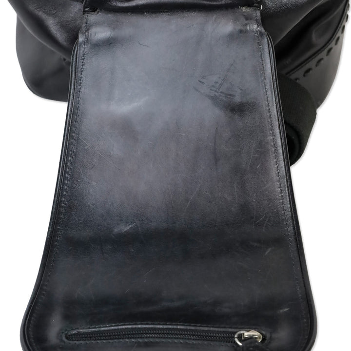 Barry Kieselstein-Cord Black Leather Biker Moon & Star Silver Hardware Drawstring Backpack
