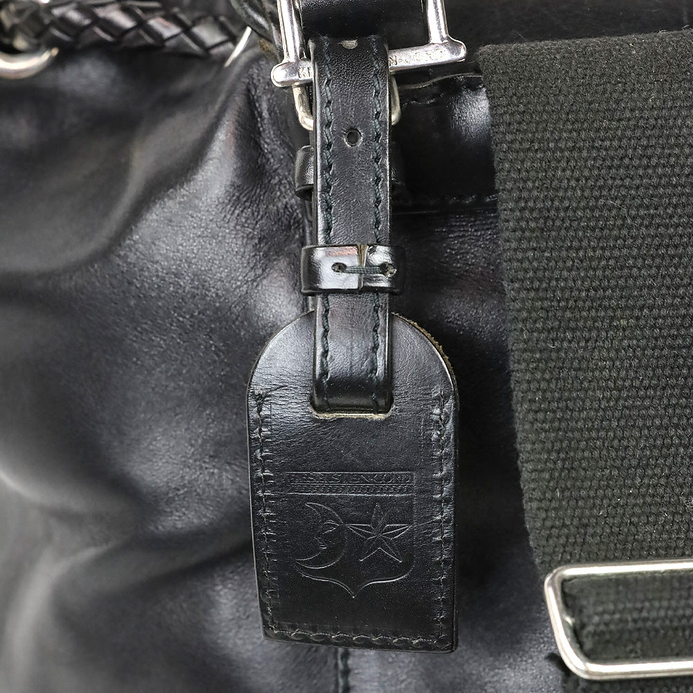 Barry Kieselstein-Cord Black Leather Biker Moon & Star Silver Hardware Drawstring Backpack