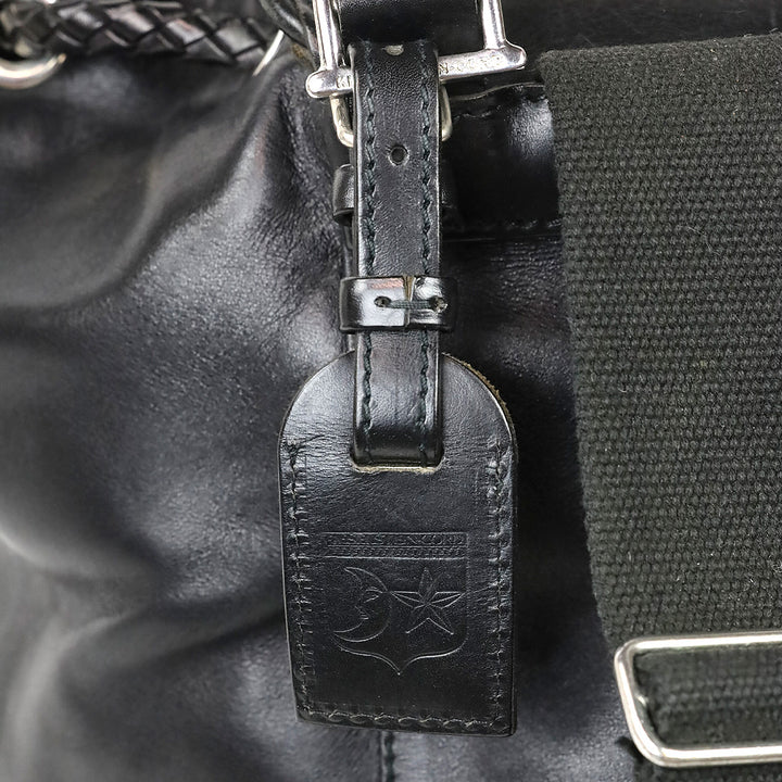 Barry Kieselstein-Cord Black Leather Biker Moon & Star Silver Hardware Drawstring Backpack