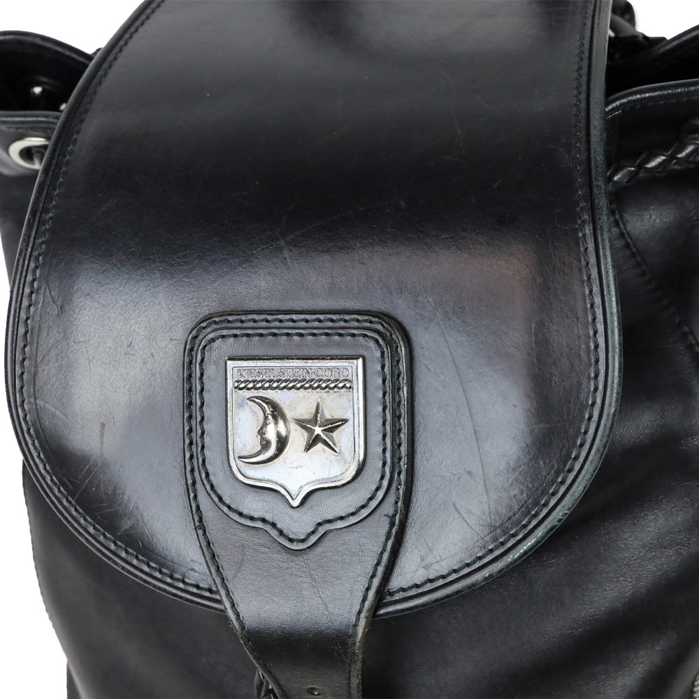 Barry Kieselstein-Cord Black Leather Biker Moon & Star Silver Hardware Drawstring Backpack