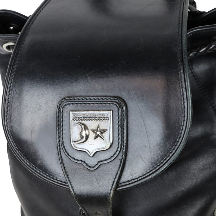 Barry Kieselstein-Cord Black Leather Biker Moon & Star Silver Hardware Drawstring Backpack