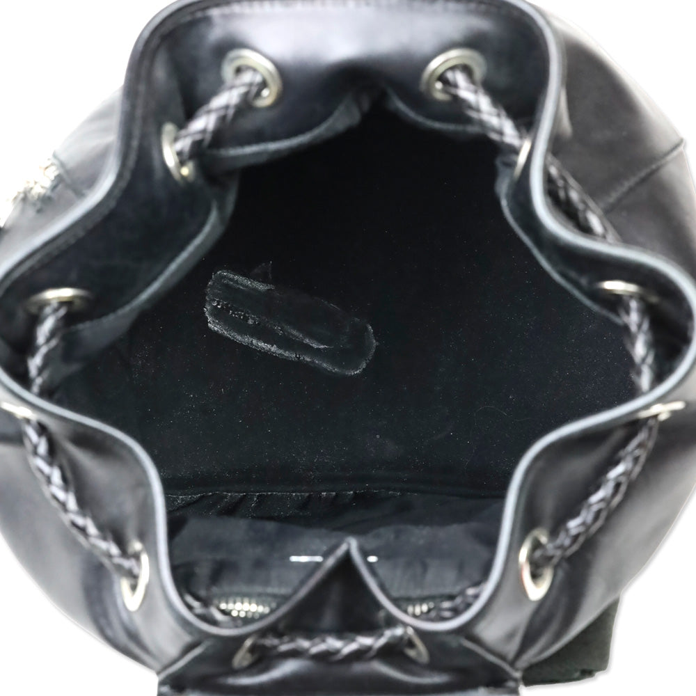 Barry Kieselstein-Cord Black Leather Biker Moon & Star Silver Hardware Drawstring Backpack