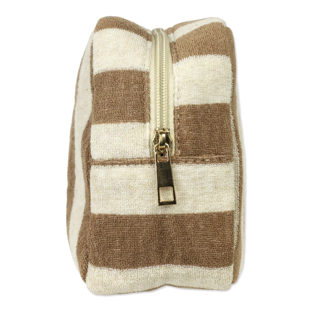 Beige French Terry Striped Travel Pouch