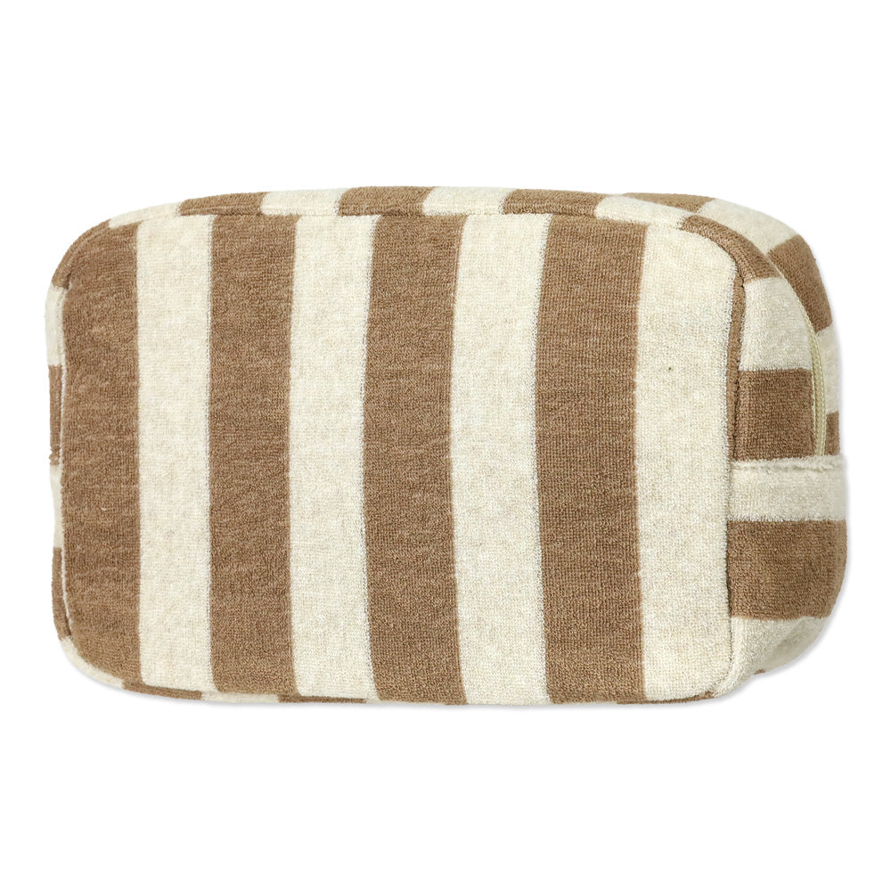 Beige French Terry Striped Travel Pouch