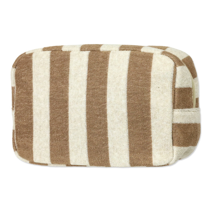 Beige French Terry Striped Travel Pouch