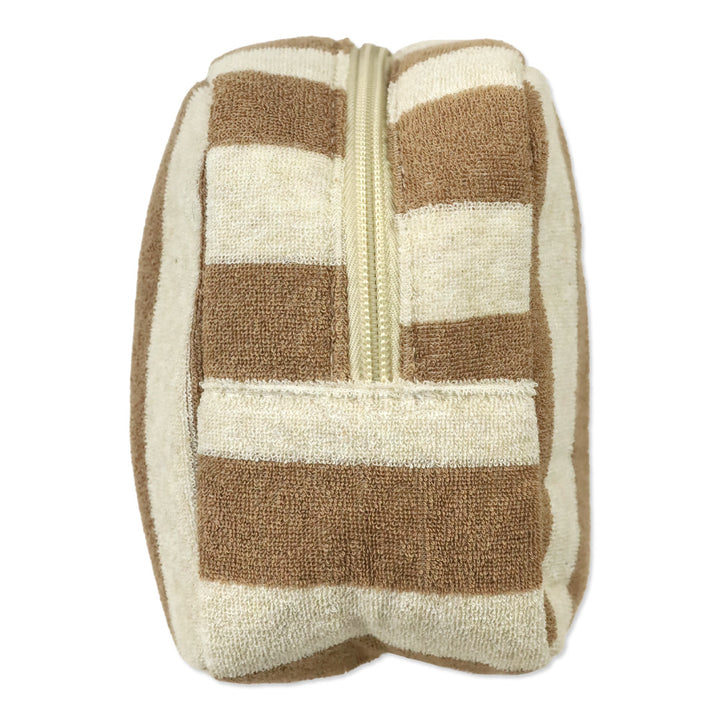 Beige French Terry Striped Travel Pouch