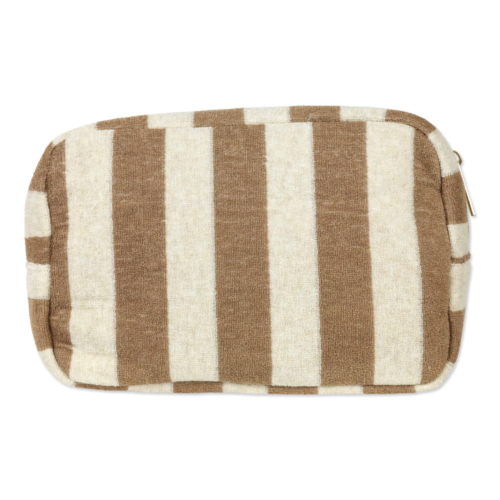 Beige French Terry Striped Travel Pouch