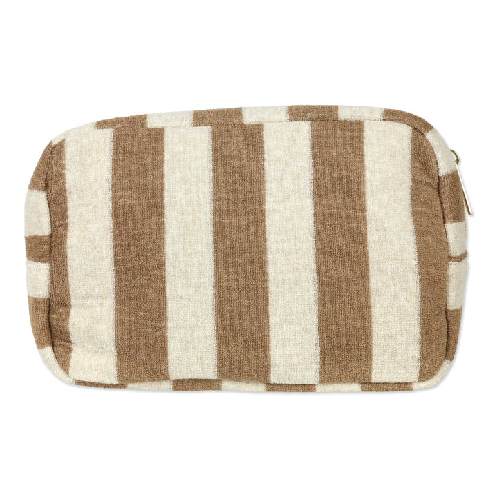 Beige French Terry Striped Travel Pouch