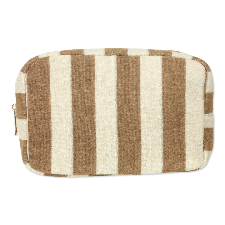Beige French Terry Striped Travel Pouch