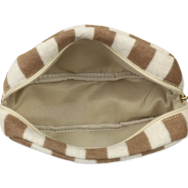Beige French Terry Striped Travel Pouch