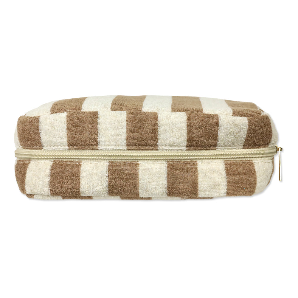 Beige French Terry Striped Travel Pouch