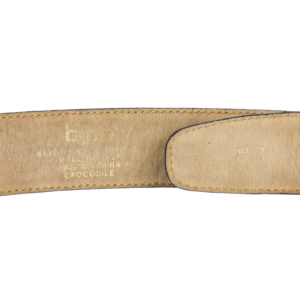 Bijan Brown Croc Leather Gold Logo Buckle Belt