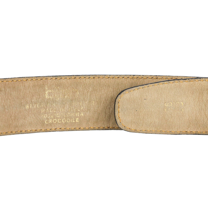 Bijan Brown Croc Leather Gold Logo Buckle Belt